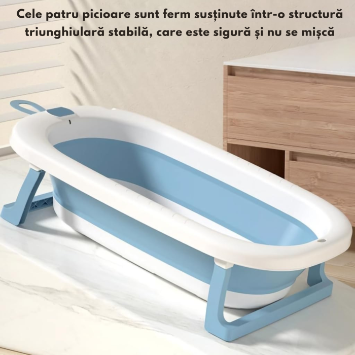 Cada de baie pliabila pentru bebelusi VarioShop®, 45L, cu termometru electronic, sigura, portabila si practica pentru calatorii, alb albastru [2]
