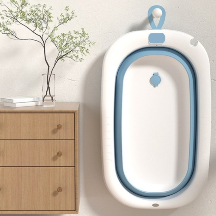 Cada de baie pliabila pentru bebelusi VarioShop®, 45L, cu termometru electronic, sigura, portabila si practica pentru calatorii, alb albastru [13]