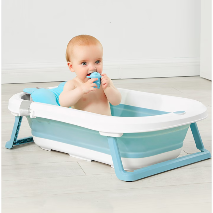 Cada de baie pliabila pentru bebelusi VarioShop®, 45L, cu termometru electronic, sigura, portabila si practica pentru calatorii, alb albastru [3]