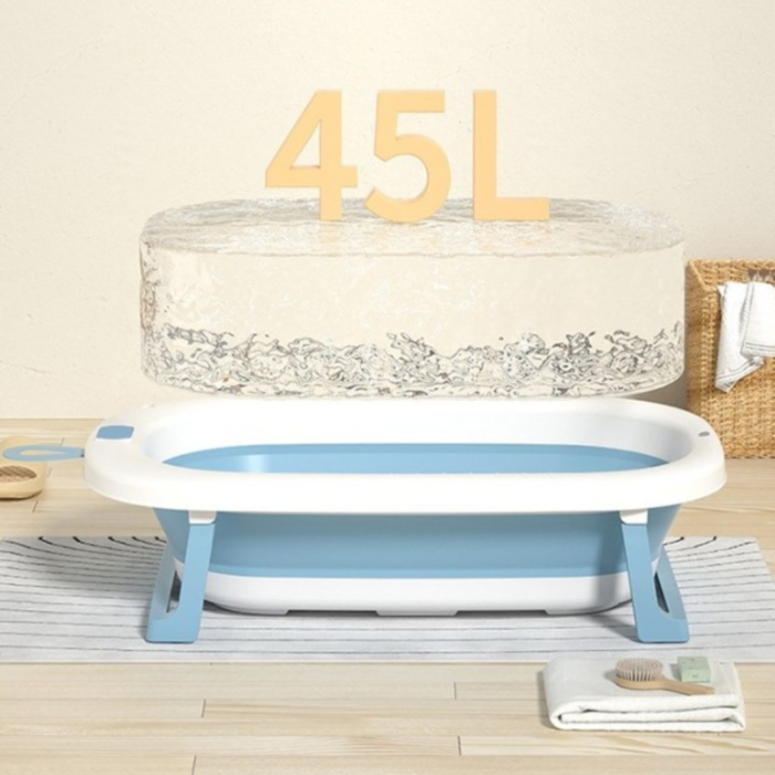 Cada de baie pliabila pentru bebelusi VarioShop®, 45L, cu termometru electronic, sigura, portabila si practica pentru calatorii, alb albastru [9]