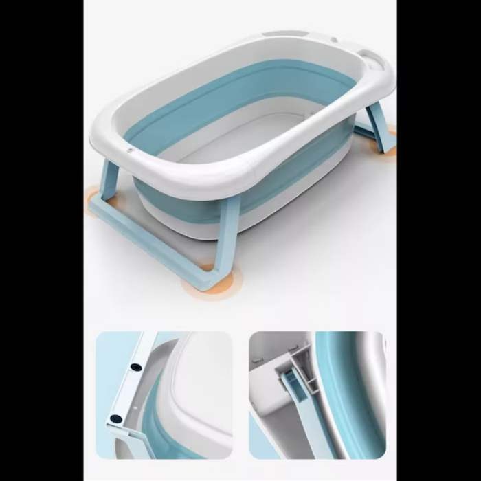 Cada de baie pliabila pentru bebelusi VarioShop®, 45L, cu termometru electronic, sigura, portabila si practica pentru calatorii, alb albastru [10]