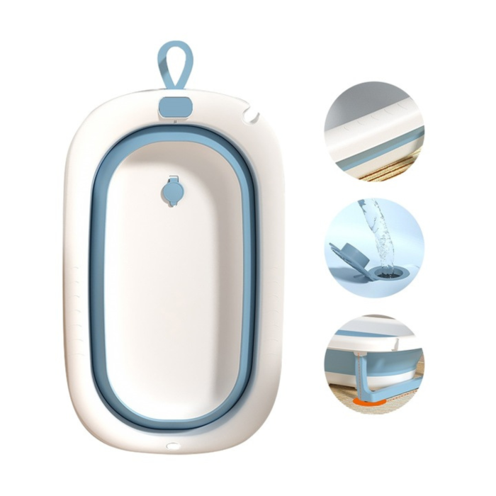 Cada de baie pliabila pentru bebelusi VarioShop®, 45L, cu termometru electronic, sigura, portabila si practica pentru calatorii, alb albastru [14]