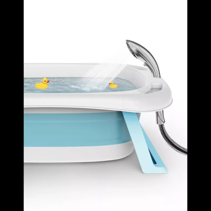 Cada de baie pliabila pentru bebelusi VarioShop®, 45L, cu termometru electronic, sigura, portabila si practica pentru calatorii, alb albastru [6]