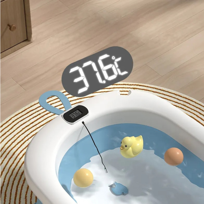 Cada de baie pliabila pentru bebelusi VarioShop®, 45L, cu termometru electronic, sigura, portabila si practica pentru calatorii, alb albastru [8]