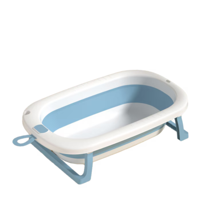 Cada de baie pliabila pentru bebelusi VarioShop®, 45L, cu termometru electronic, sigura, portabila si practica pentru calatorii, alb albastru [16]