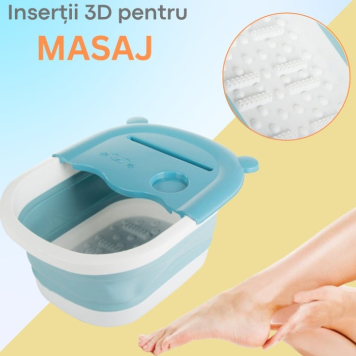 Cadita pliabila pentru masajul picioarelor VarioShop®, model portabil din silicon cu zone de masaj, perii si bile, suport pentru telefon/pahar, relaxare si imbunatatirea circulatiei, Alb/Albastru [2]
