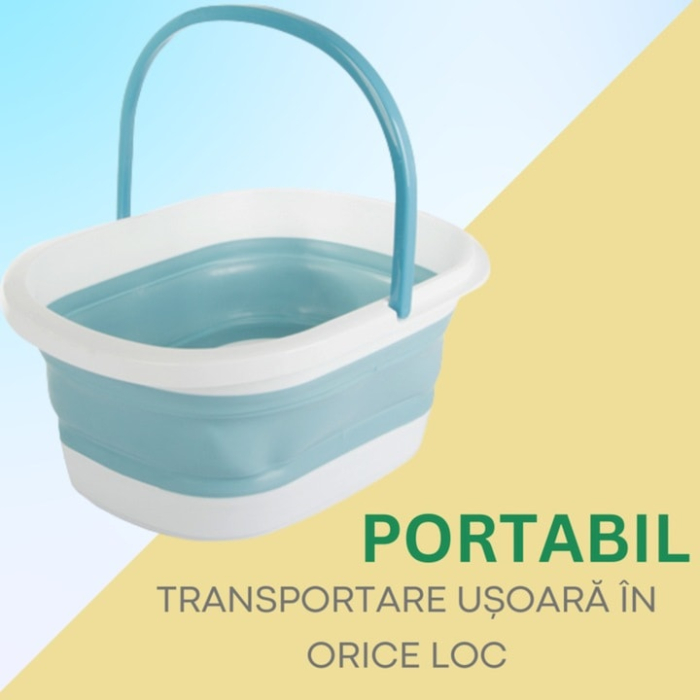 Cadita pliabila pentru masajul picioarelor VarioShop®, model portabil din silicon cu zone de masaj, perii si bile, suport pentru telefon/pahar, relaxare si imbunatatirea circulatiei, Alb/Albastru [4]