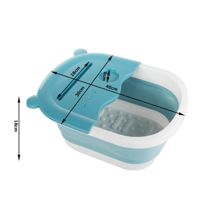 Cadita pliabila pentru masajul picioarelor VarioShop®, model portabil din silicon cu zone de masaj, perii si bile, suport pentru telefon/pahar, relaxare si imbunatatirea circulatiei, Alb/Albastru [5]