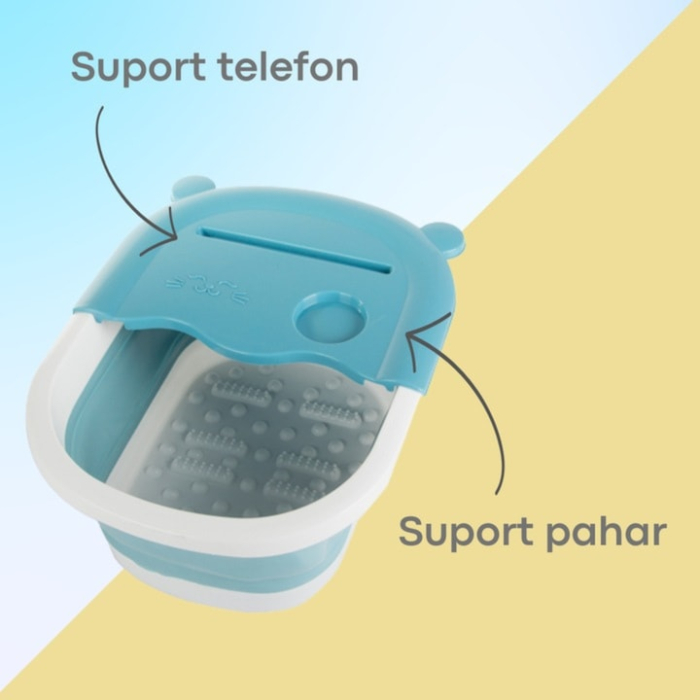 Cadita pliabila pentru masajul picioarelor VarioShop®, model portabil din silicon cu zone de masaj, perii si bile, suport pentru telefon/pahar, relaxare si imbunatatirea circulatiei, Alb/Albastru [3]