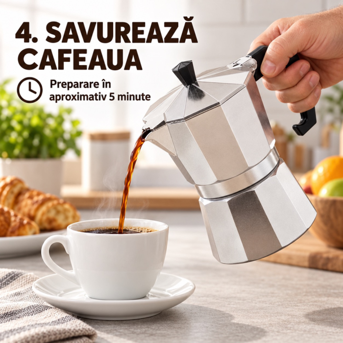Cafetiera aluminiu VarioShop®, 6 cesti, 300 ml, pentru aragaz pe gaz si plita electrica, maner ergonomic, 19 cm, argintiu [3]