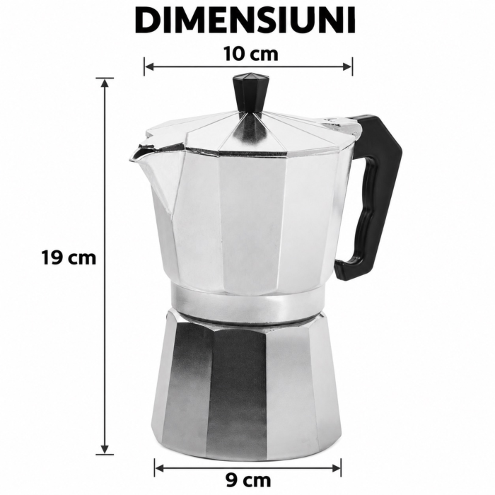 Cafetiera aluminiu VarioShop®, 6 cesti, 300 ml, pentru aragaz pe gaz si plita electrica, maner ergonomic, 19 cm, argintiu [4]