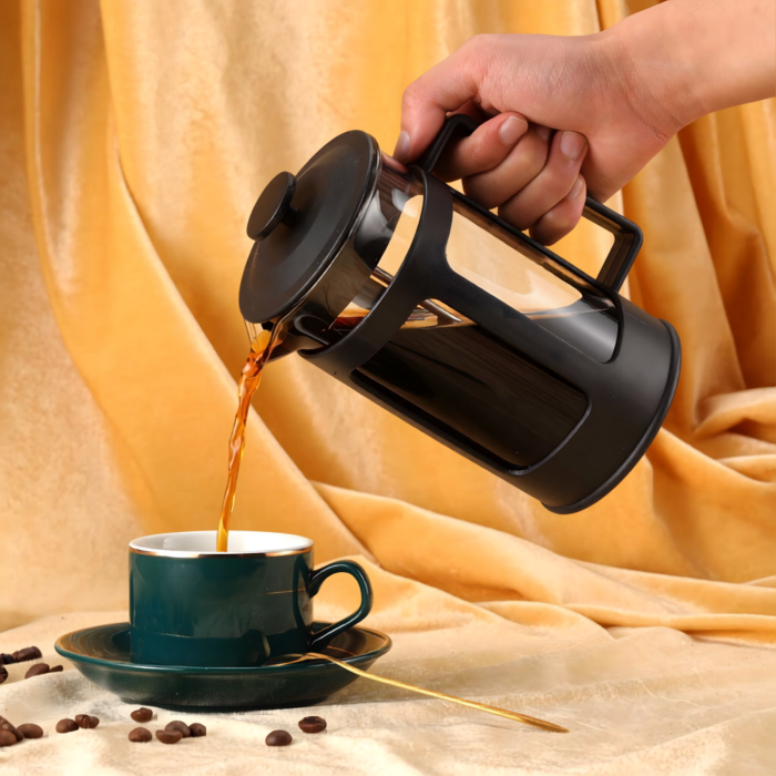 Cafetiera cu presa VarioShop®, pentru cafea, ceai si lapte spumat, capacitate 1L, filtru din otel inoxidabil, recipient din sticla, negru [8]