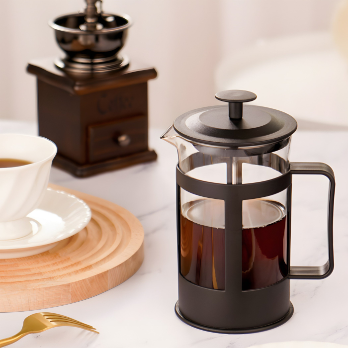 Cafetiera cu presa VarioShop®, pentru cafea, ceai si lapte spumat, capacitate 1L, filtru din otel inoxidabil, recipient din sticla, negru [10]