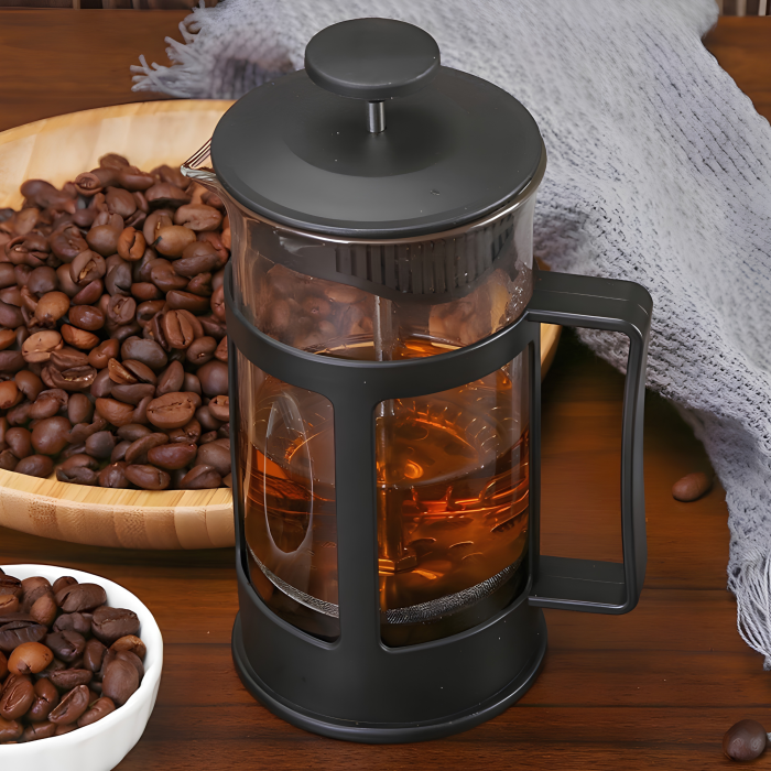 Cafetiera cu presa VarioShop®, pentru cafea, ceai si lapte spumat, capacitate 1L, filtru din otel inoxidabil, recipient din sticla, negru [11]