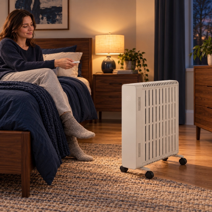 Calorifer electric cu ulei VarioShop®, 2500W, 11 elementi, 3 trepte de putere, termostat reglabil, control WiFi si telecomanda, 50 x 28,5 x 64 cm, alb [5]