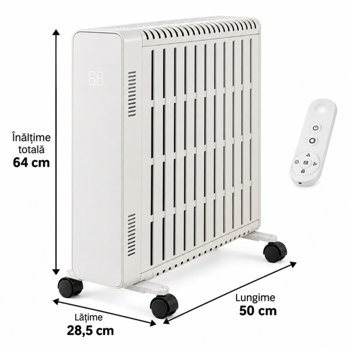 Calorifer electric cu ulei VarioShop®, 2500W, 11 elementi, 3 trepte de putere, termostat reglabil, control WiFi si telecomanda, 50 x 28,5 x 64 cm, alb [4]