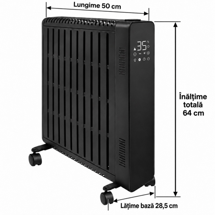 Calorifer electric cu ulei VarioShop®, 2500W, 11 elementi, 3 trepte de putere, termostat reglabil, control WiFi si telecomanda, 50 x 28,5 x 64 cm, negru [4]