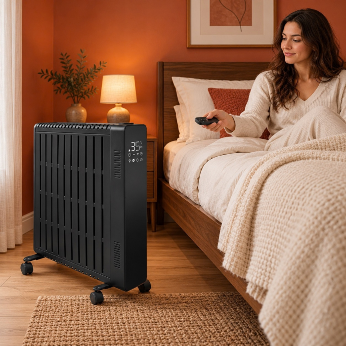Calorifer electric cu ulei VarioShop®, 2500W, 11 elementi, 3 trepte de putere, termostat reglabil, control WiFi si telecomanda, 50 x 28,5 x 64 cm, negru [5]