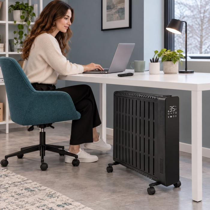 Calorifer electric cu ulei VarioShop®, 2500W, 11 elementi, 3 trepte de putere, termostat reglabil, control WiFi si telecomanda, 50 x 28,5 x 64 cm, negru [8]