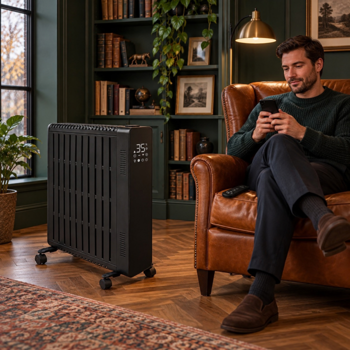 Calorifer electric cu ulei VarioShop®, 2500W, 11 elementi, 3 trepte de putere, termostat reglabil, control WiFi si telecomanda, 50 x 28,5 x 64 cm, negru [6]