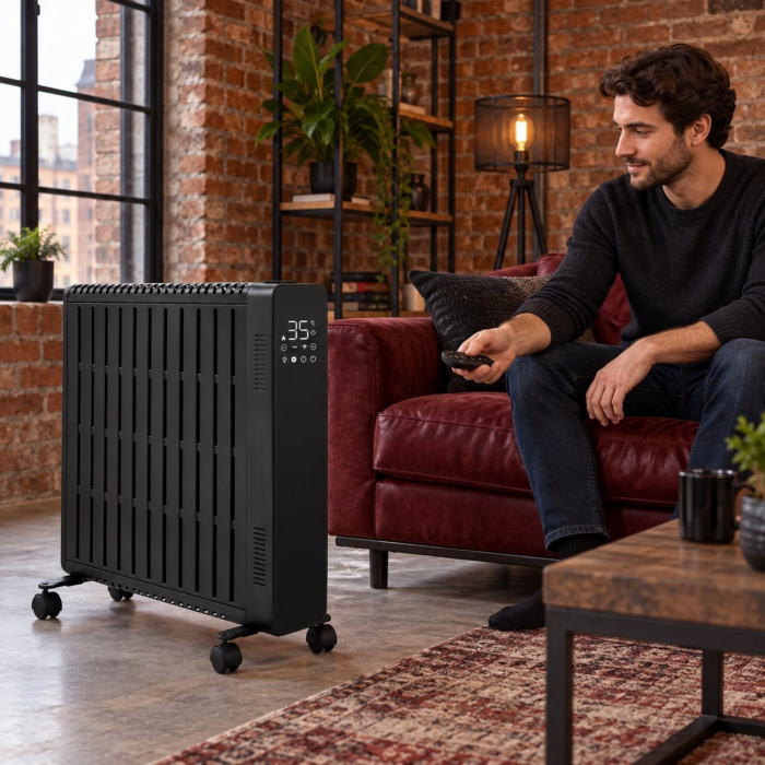 Calorifer electric cu ulei VarioShop®, 2500W, 11 elementi, 3 trepte de putere, termostat reglabil, control WiFi si telecomanda, 50 x 28,5 x 64 cm, negru [2]