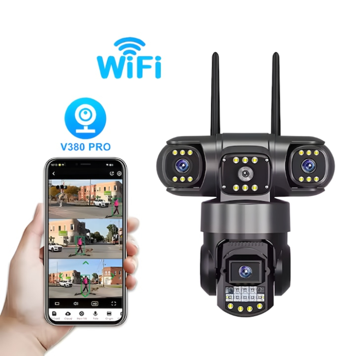 Camera de Supraveghere VarioShop®, WiFi, 12MP, Tripla cu PTZ, Zoom 10X, Vedere Nocturna Color, Detectare Miscare, Audio Bidirectional, Rezistenta IP65, Control Android/iOS [1]