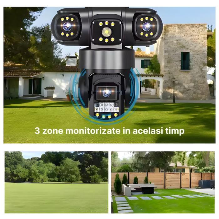 Camera de Supraveghere VarioShop®, WiFi, 12MP, Tripla cu PTZ, Zoom 10X, Vedere Nocturna Color, Detectare Miscare, Audio Bidirectional, Rezistenta IP65, Control Android/iOS [11]