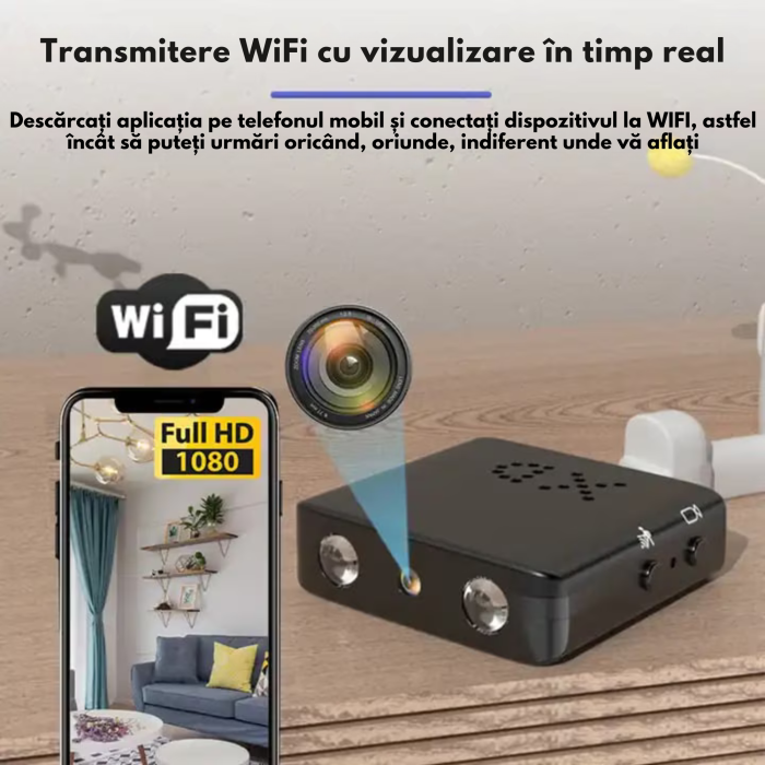 Camera digitala multifunctionala Full HD cu WiFi VarioShop®, viziune nocturna si detectare miscare, mini-camera de supraveghere pentru interior, conectare prin aplicatie, slot microSD, 2.9 x 2.9 x 1.1 [15]