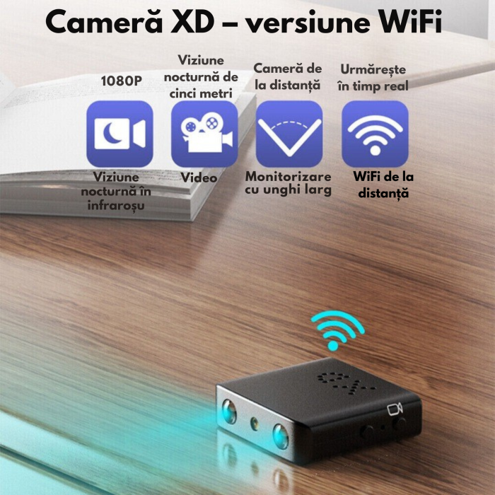 Camera digitala multifunctionala Full HD cu WiFi VarioShop®, viziune nocturna si detectare miscare, mini-camera de supraveghere pentru interior, conectare prin aplicatie, slot microSD, 2.9 x 2.9 x 1.1 [16]
