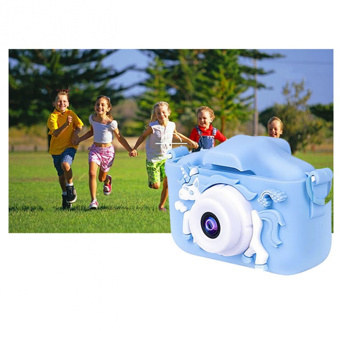 Camera foto digitala pentru copii VarioShop®, Dual camera, Efecte multiple, Jocuri, 12MP, 1920 x 1080 Video ecran 2.0 inch baterie 600 mAh, model Unicorn, Albastru [13]