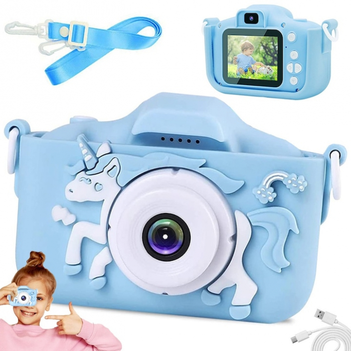 Camera foto digitala pentru copii VarioShop®, Dual camera, Efecte multiple, Jocuri, 12MP, 1920 x 1080 Video ecran 2.0 inch baterie 600 mAh, model Unicorn, Albastru [2]
