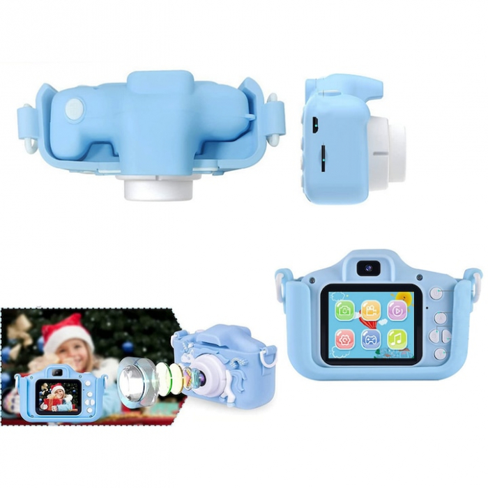 Camera foto digitala pentru copii VarioShop®, Dual camera, Efecte multiple, Jocuri, 12MP, 1920 x 1080 Video ecran 2.0 inch baterie 600 mAh, model Unicorn, Albastru [16]