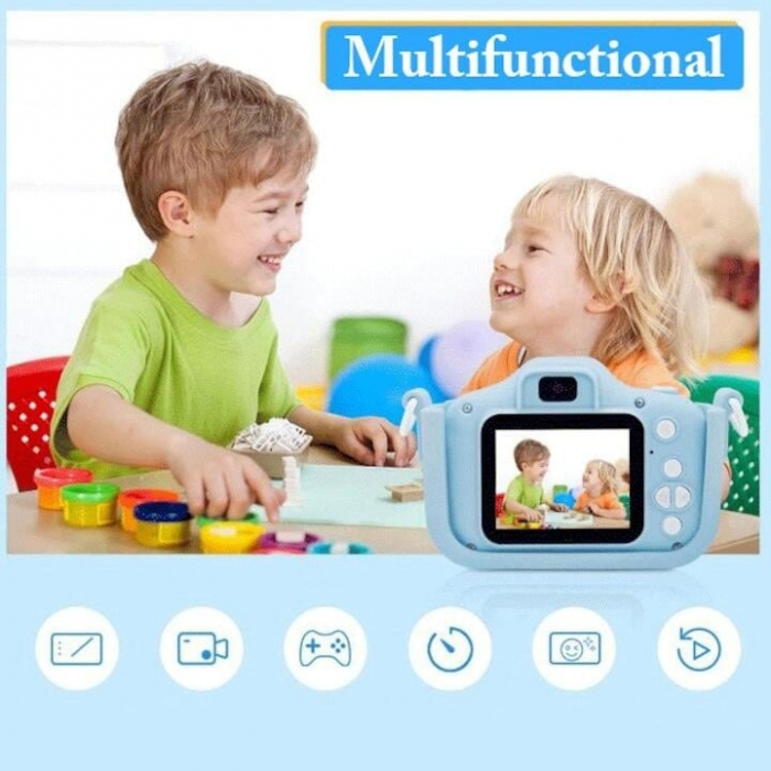 Camera foto digitala pentru copii VarioShop®, Dual camera, Efecte multiple, Jocuri, 12MP, 1920 x 1080 Video ecran 2.0 inch baterie 600 mAh, model Unicorn, Albastru [12]