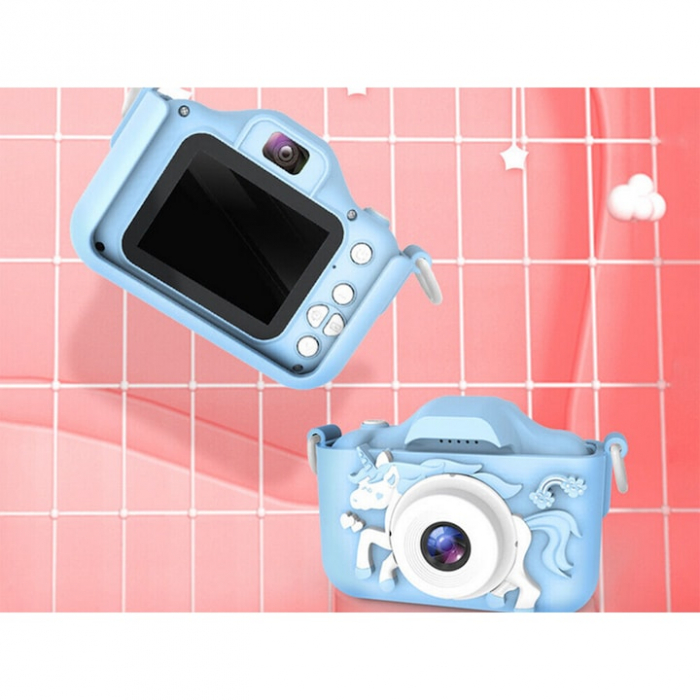 Camera foto digitala pentru copii VarioShop®, Dual camera, Efecte multiple, Jocuri, 12MP, 1920 x 1080 Video ecran 2.0 inch baterie 600 mAh, model Unicorn, Albastru [15]