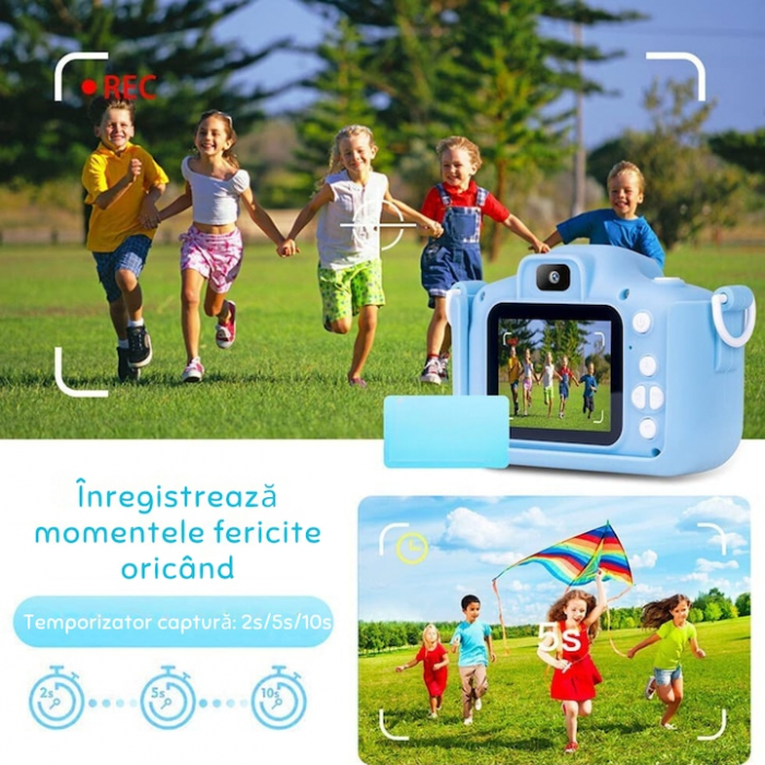Camera foto digitala pentru copii VarioShop®, Dual camera, Efecte multiple, Jocuri, 12MP, 1920 x 1080 Video ecran 2.0 inch baterie 600 mAh, model Unicorn, Albastru [3]