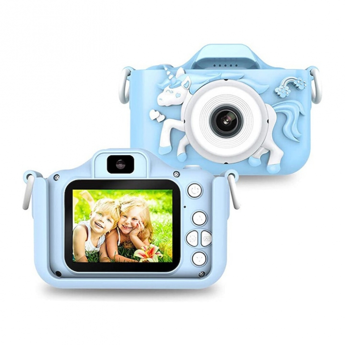 Camera foto digitala pentru copii VarioShop®, Dual camera, Efecte multiple, Jocuri, 12MP, 1920 x 1080 Video ecran 2.0 inch baterie 600 mAh, model Unicorn, Albastru [17]
