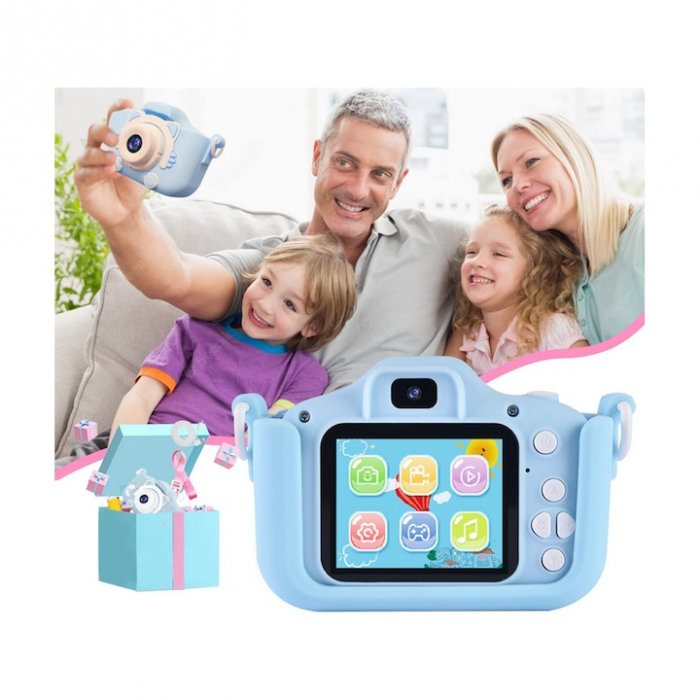Camera foto digitala pentru copii VarioShop®, Dual camera, Efecte multiple, Jocuri, 12MP, 1920 x 1080 Video ecran 2.0 inch baterie 600 mAh, model Unicorn, Albastru [10]