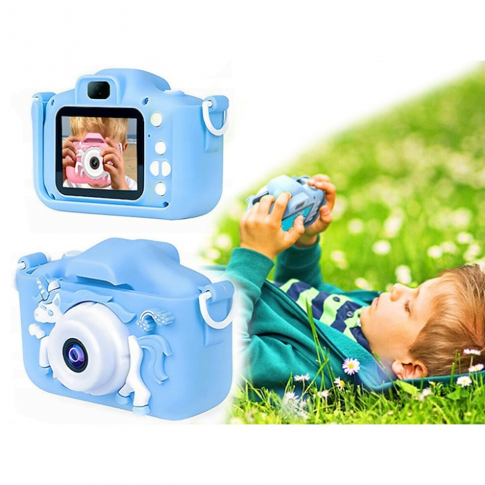 Camera foto digitala pentru copii VarioShop®, Dual camera, Efecte multiple, Jocuri, 12MP, 1920 x 1080 Video ecran 2.0 inch baterie 600 mAh, model Unicorn, Albastru [9]