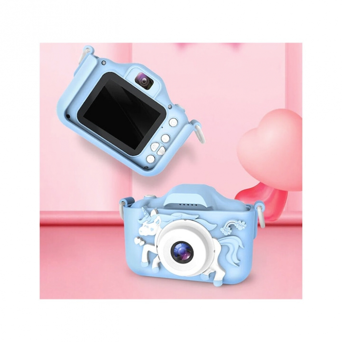 Camera foto digitala pentru copii VarioShop®, Dual camera, Efecte multiple, Jocuri, 12MP, 1920 x 1080 Video ecran 2.0 inch baterie 600 mAh, model Unicorn, Albastru [14]