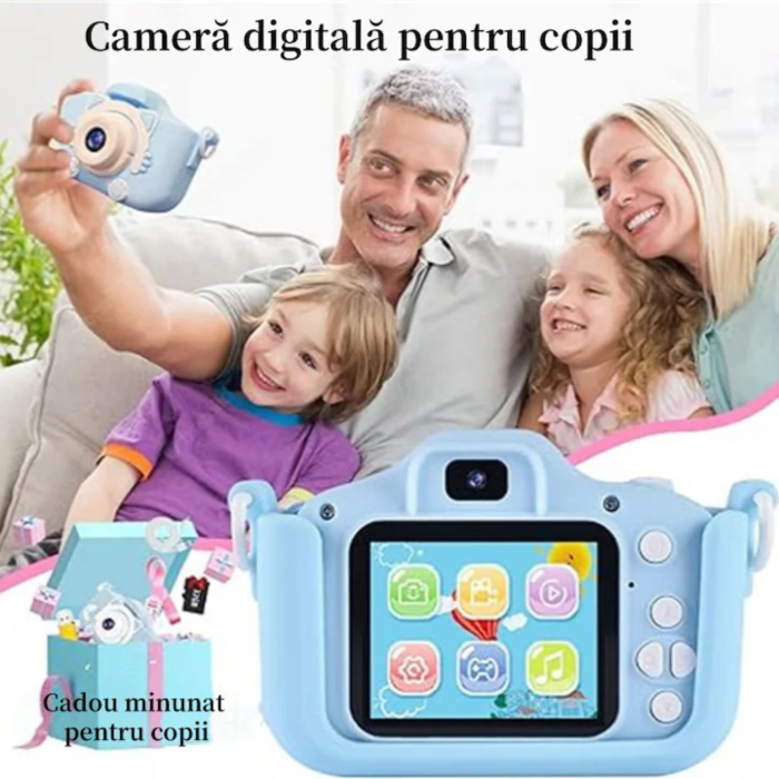 Camera foto pentru copii VarioShop®, Video, Jocuri, Muzica, 32GB SD card 1080P HD, 2.0 inch, 600 mAh, Husa Protectie Silicon, 3 ani+, Albastru [3]