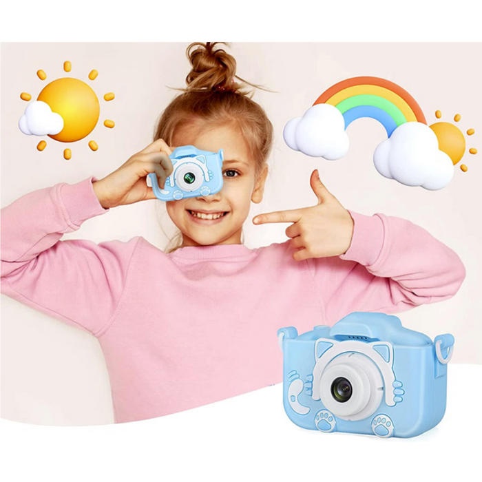 Camera foto pentru copii VarioShop®, Video, Jocuri, Muzica, 32GB SD card 1080P HD, 2.0 inch, 600 mAh, Husa Protectie Silicon, 3 ani+, Albastru [17]