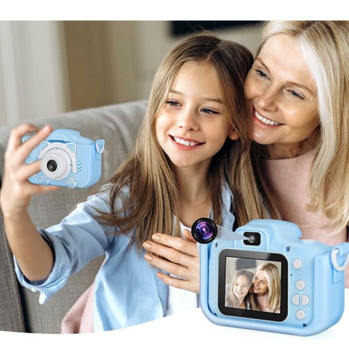 Camera foto pentru copii VarioShop®, Video, Jocuri, Muzica, 32GB SD card 1080P HD, 2.0 inch, 600 mAh, Husa Protectie Silicon, 3 ani+, Albastru [13]