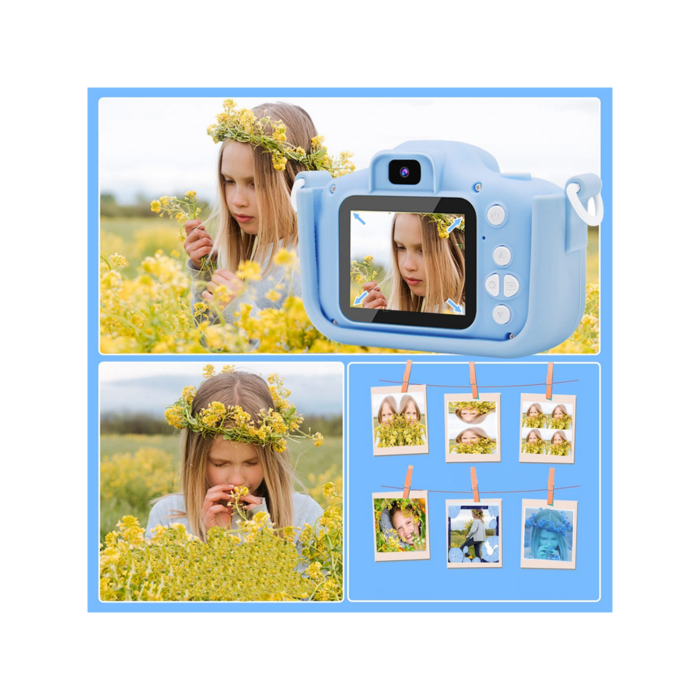 Camera foto pentru copii VarioShop®, Video, Jocuri, Muzica, 32GB SD card 1080P HD, 2.0 inch, 600 mAh, Husa Protectie Silicon, 3 ani+, Albastru [11]