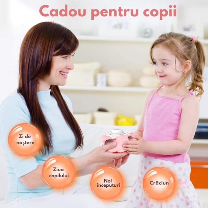 Camera foto pentru copii VarioShop®, Video, Jocuri, Muzica, 32GB SD card 1080P HD, 2.0 inch, 600 mAh, Husa Protectie Silicon, 3 ani+, Roz [4]