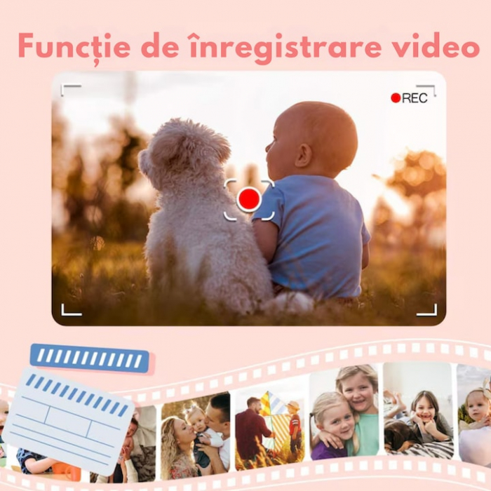Camera foto pentru copii VarioShop®, Video, Jocuri, Muzica, 32GB SD card 1080P HD, 2.0 inch, 600 mAh, Husa Protectie Silicon, 3 ani+, Roz [9]