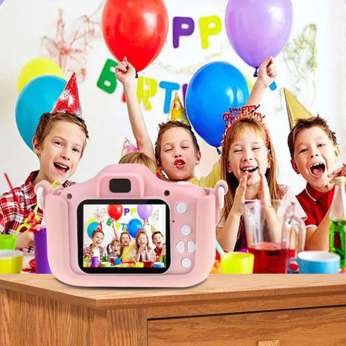 Camera foto pentru copii VarioShop®, Video, Jocuri, Muzica, 32GB SD card 1080P HD, 2.0 inch, 600 mAh, Husa Protectie Silicon, 3 ani+, Roz [14]