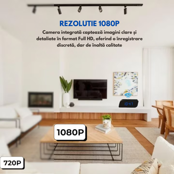 Camera spion VarioShop®, ascunsa in ceas desteptator, filmare Full HD 1920x1080 px, microfon, LED IR, aplicatie, microSD pana la 32 GB, 10 x 3.7 x 4.5 cm [6]