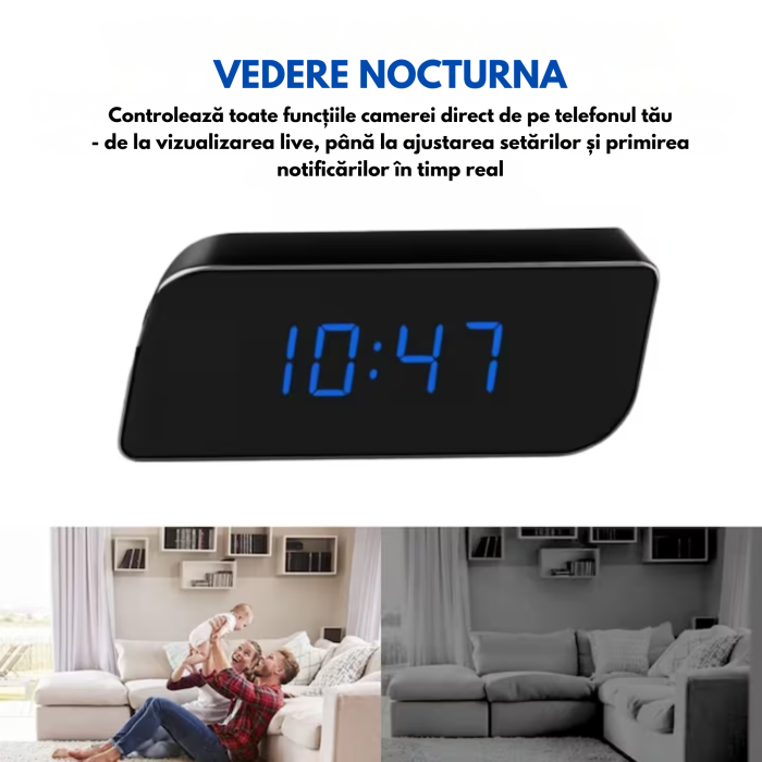 Camera spion VarioShop®, ascunsa in ceas desteptator, filmare Full HD 1920x1080 px, microfon, LED IR, aplicatie, microSD pana la 32 GB, 10 x 3.7 x 4.5 cm [5]