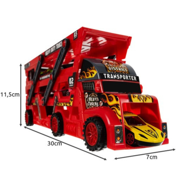 Camion transportor cu 6 masini VarioShop®, cu lansator, autocolante, remorca pliabila pe 3 niveluri, rezistent, rosu/negru [10]