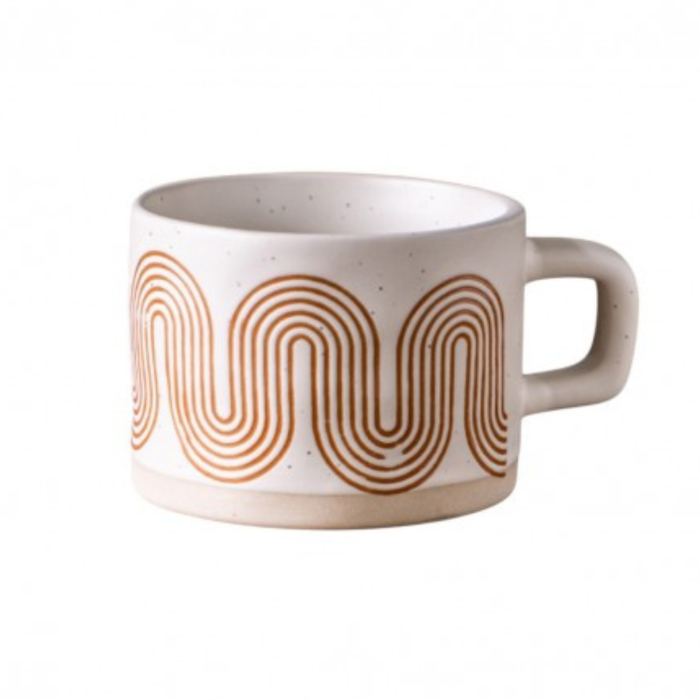 Cană ceramică 250 ml cu model geometric retro, alb cu maro [3]